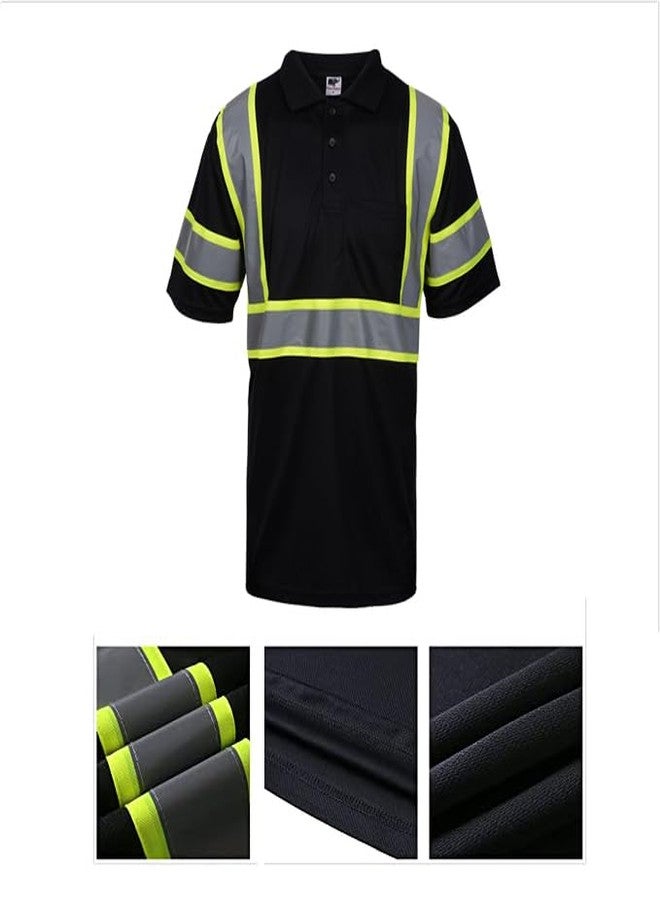 L&M® Hi Vis T Shirt Polo Shirt ANSI Class 3 Reflective Safety Lime Orange Black Short Long Sleeve HIGH Visibility (as1, Alpha, 3X_l, Regular, Regular, Black 73) - Image 3